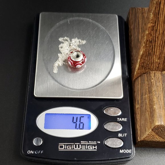 18 Inch Sterling Silver Red Glass Pandora Bead Pendant Necklace - Picture 7 of 7